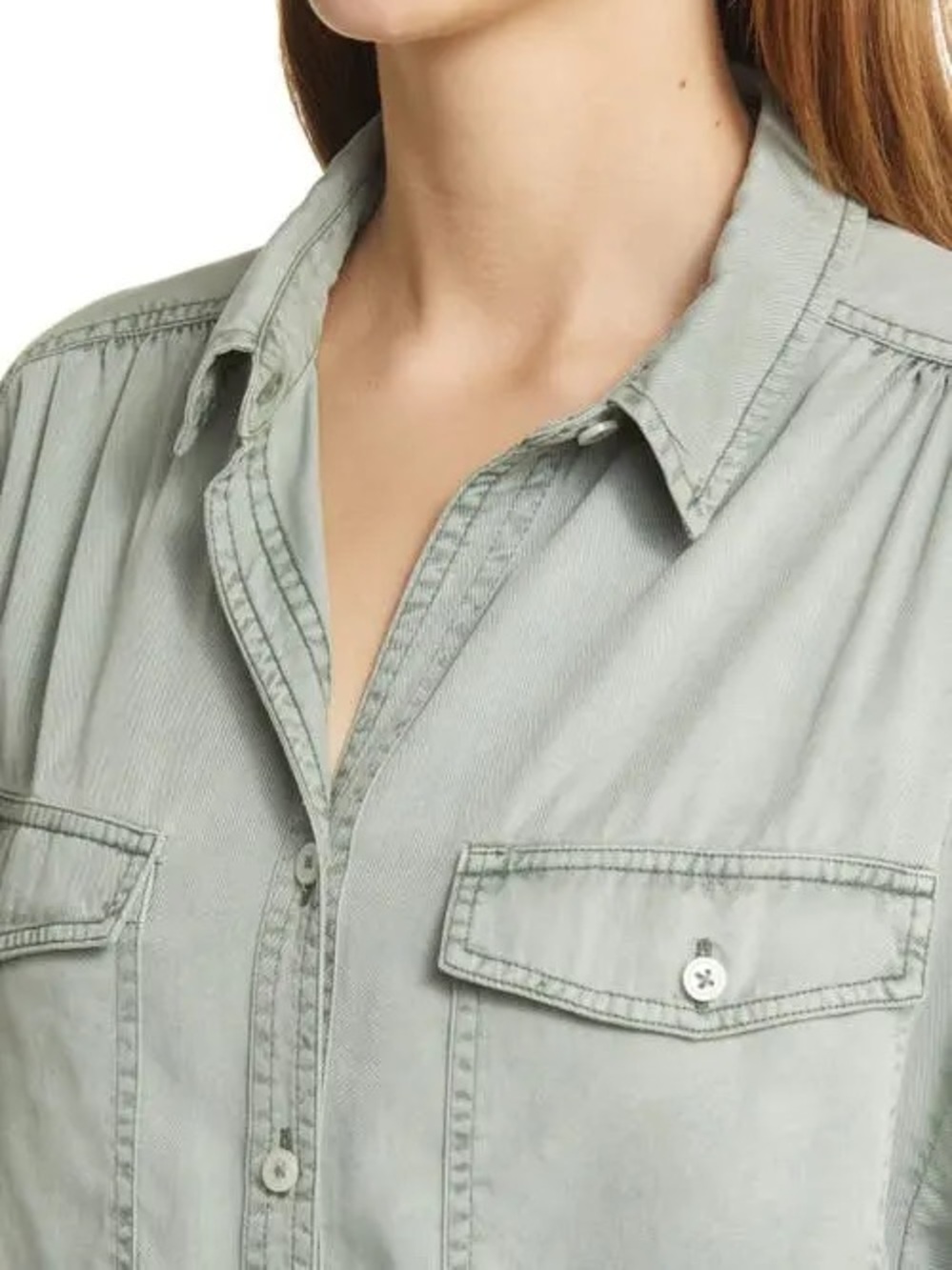 Rails Soren Tencel Lyocell Button Down Shirt Blue Denim Drape XS EUC - Picture 5 of 15